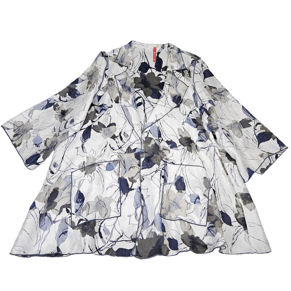 IC by Connie K Jacket Womens White Crinkle Floral Sheer Art to Wear USA Light 2X - Picture 1 of 16